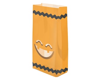 12 Halloween Gift Bags, Jack O' Lantern Cello Bags, Halloween Candy Bags with Gusset (1 pound) . High Clarity Polypropylene Bags . 4"x2"x9"