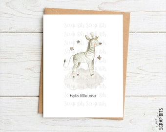 Zebra Baby Shower Card, Hello Little One, Personalized Congratulations Card