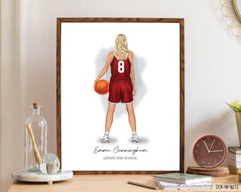 Personalized Basketball Print, Basketball Gift, Basketball Portrait Print, Basketball Senior Night Gift, Female Basketball Card