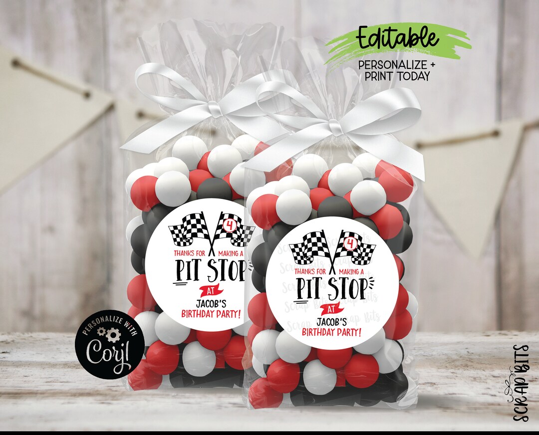 EDITABLE Racing Birthday Labels, Thanks for Making A Pit Stop ...
