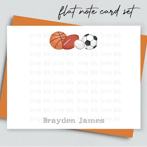 Sport Hinweiskarten-Set, Sportbälle Dankeskarten, personalisierte flache Hinweiskarten, Briefpapier-Set