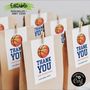 Étiquettes d'anniversaire sport MODIFIABLES, j'espère que vous avez eu une balle, aquarelle de basket-ball imprimable garçons étiquettes de cadeau de sport, étiquettes de sac de régal