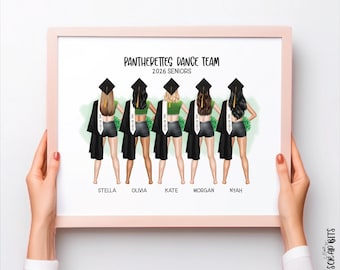 Dance Team Graduation Portrait Print, Custom Digital Drawing, Personalized Senior Keepsake Gift