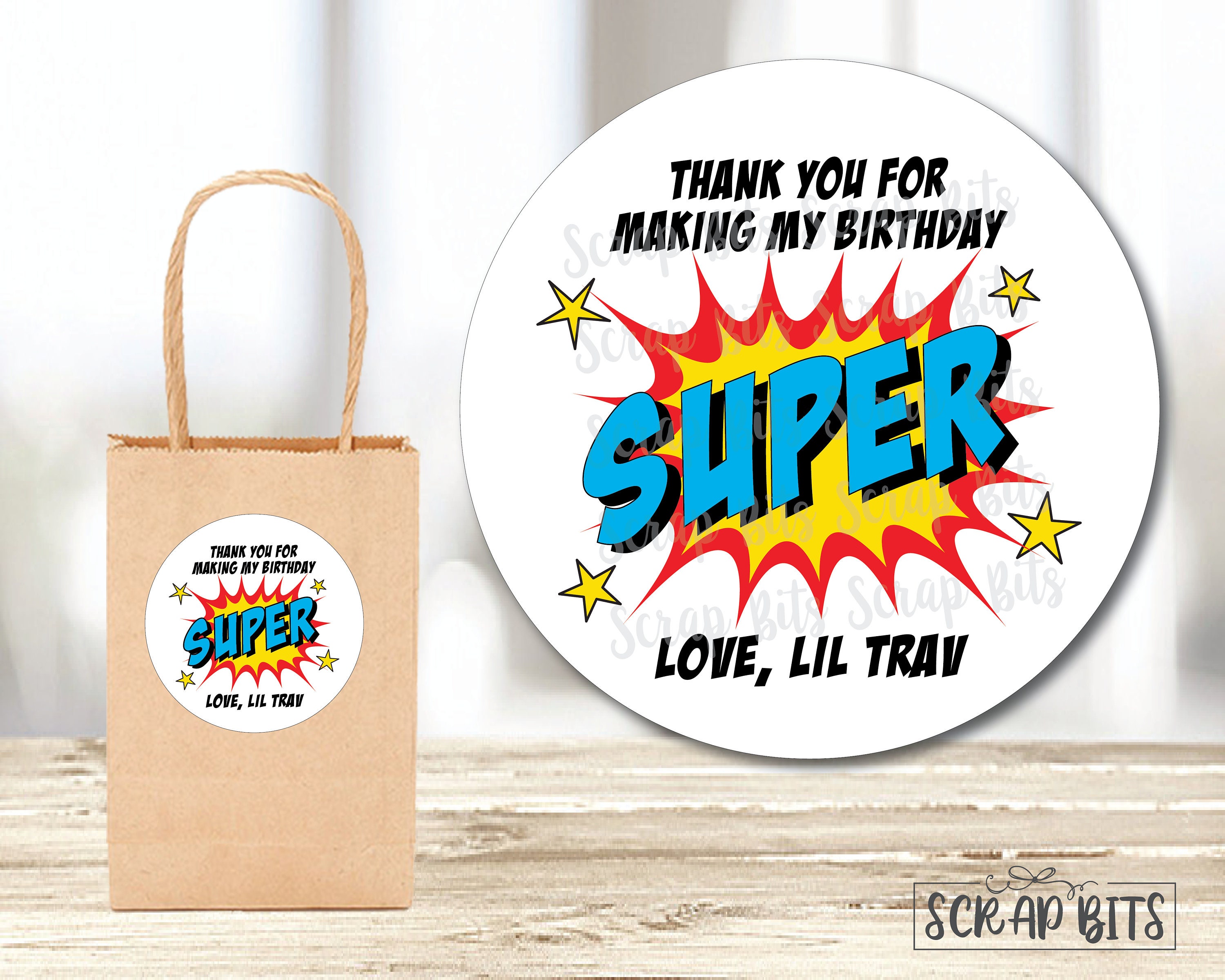 Autocollants personnalisés d'anniversaire de super héros pour la fête merci  sacs de cône doux -  France