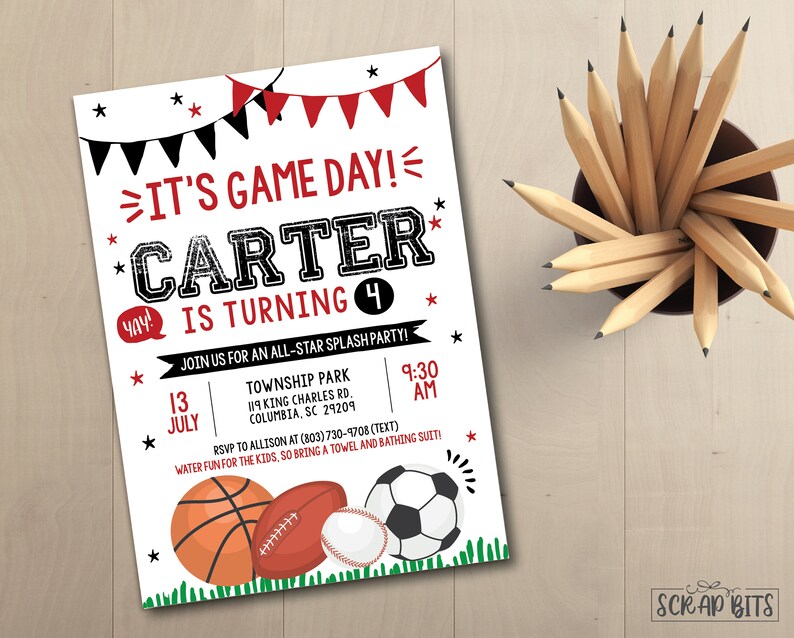Sports Birthday Invitation Sports Party Invitation Printable Etsy