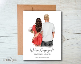 Engagement Announcement Card, We're Engaged Couple Card. Personalized Engagement Card