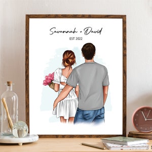 Couple Portrait Print, Custom Engagement Gift for Boyfriend, Girlfriend, Fiance, Wife, Husband, Anniversary, Personalized Digital Download