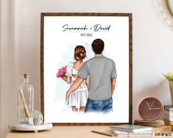 Personalized Couple Print, Couples Gift, Engagement Gift for Her, Boyfriend Girlfriend Print, Anniversary Gift, Digital wall Art