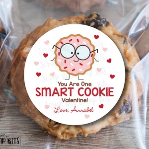 Valentine's Day Stickers . You Are One Smart Cookie Valentine Stickers . Personalized Valentine Gift Labels or Tags . 3 Sizes