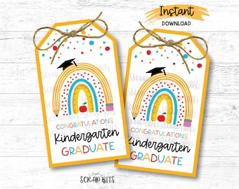 Kindergarten Graduation Tags, Pencil Rainbow Graduate, Last Day Of School Snack Bag Tags, Printable Classroom Treat Tags, Instant Download