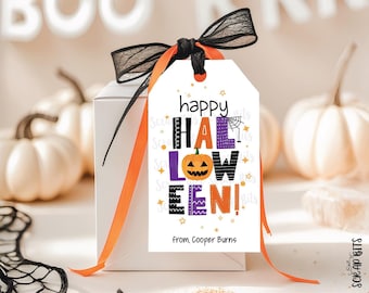 Halloween Gift Tags, Collage Lettering, Personalized Kids Party Favor Labels