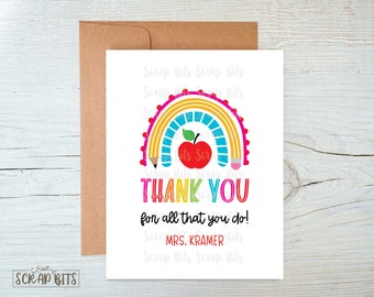 Teacher Appreciation Card, Teacher Thank You Card, Teacher Rainbow Card for Teacher Appreciation Week, Personalized Teacher Card