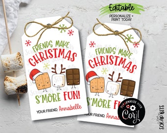 EDITABLE Printable Smores Christmas Tags, Friends Make Christmas S'more Fun Tags . Personalized Printable Halloween Tags