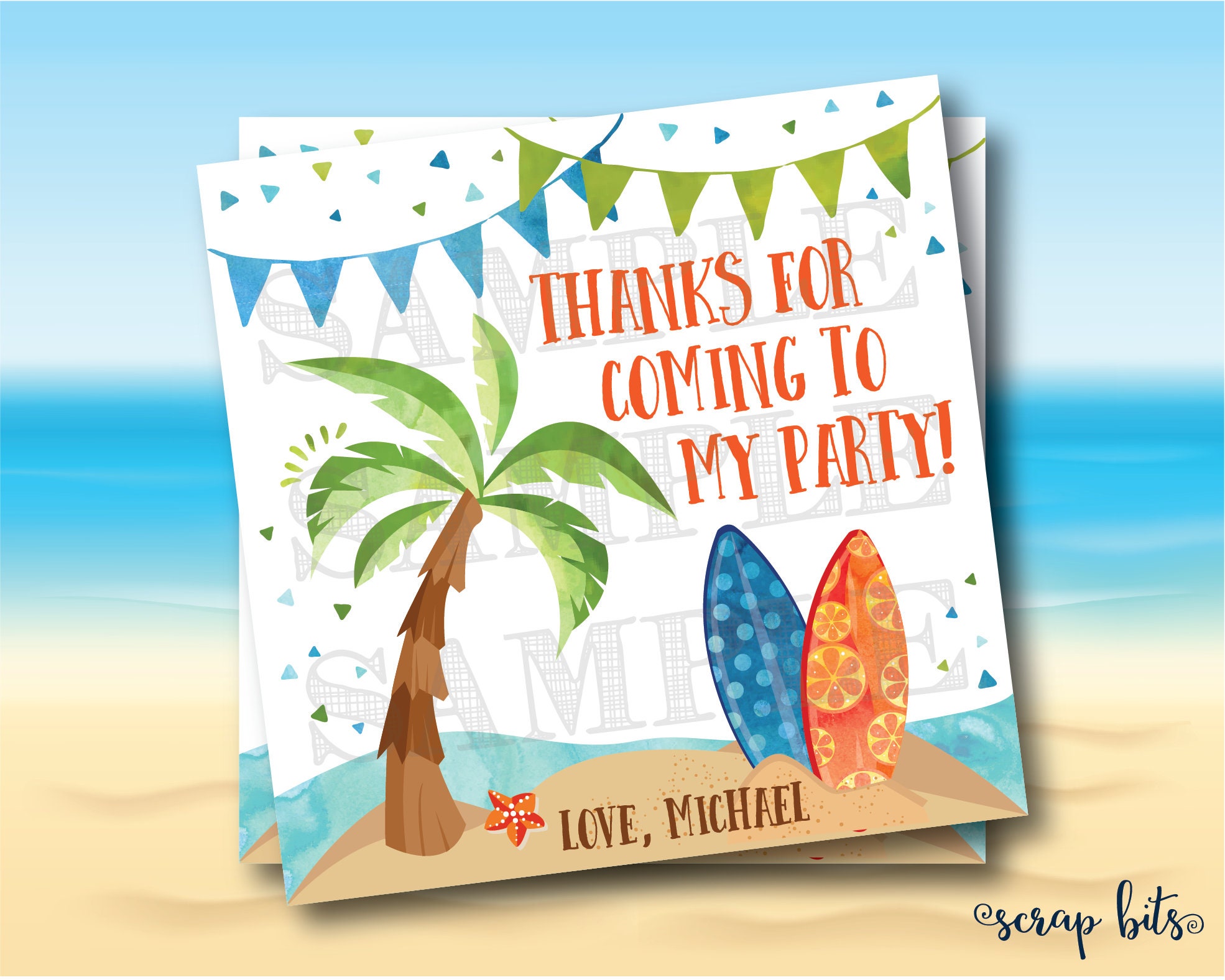 Summer Beach Party Tags Personalized Printable Beach Birthday | Etsy