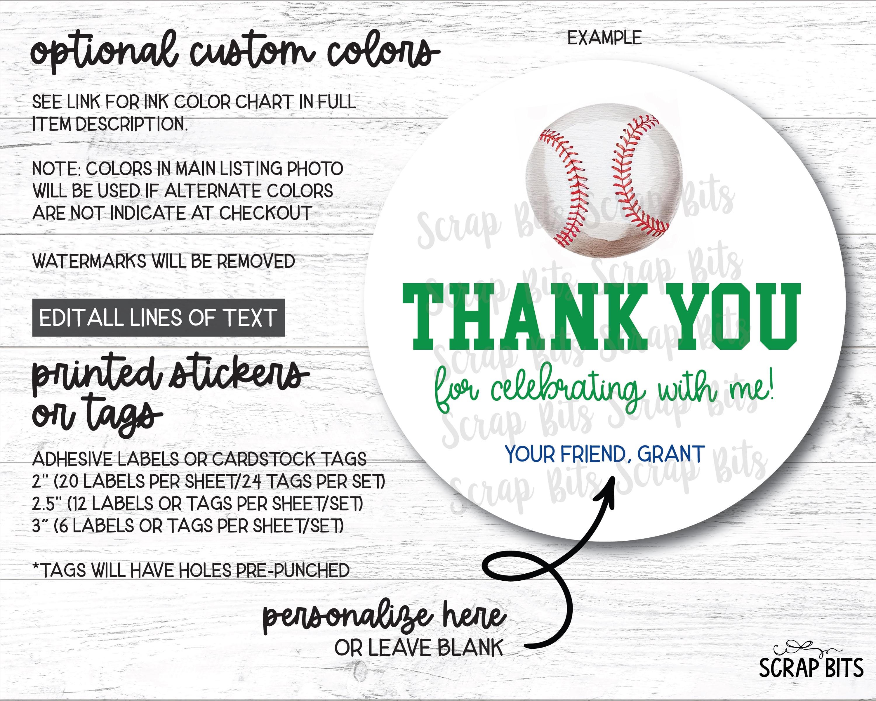 Baseball Birthday Favor Labels, Personalized Thank You Party Stickers ...