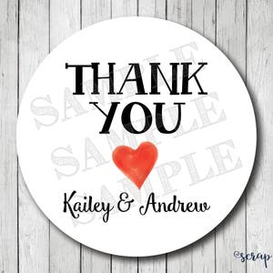 Watercolor Heart Thank You Stickers & Bags, Custom Thank You Labels, Personalized Favor Stickers or Tags, Clear Favor Bags . 3 Sizes image 2