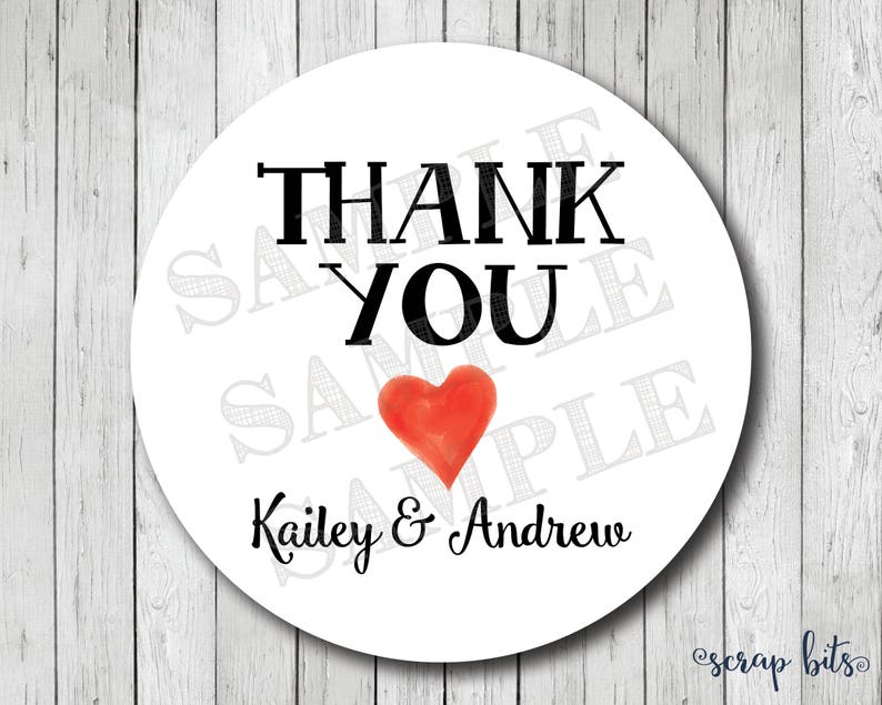 Watercolor Heart Thank You Stickers & Bags, Custom Thank You Labels, Personalized Favor Stickers or Tags, Clear Favor Bags . 3 Sizes image 2