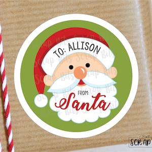 Adesivi per regali di Natale di Babbo Natale, simpatico faccino di Babbo Natale, etichette o cartellini personalizzati per confezioni regalo per bambini