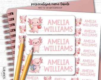 Axelotl Name Labels, Personalized Waterproof Kids Name Stickers for School, Daycare & Preschool, Custom Belonging Labels
