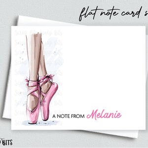 Ballet Pointe Shoes Note Card Set, Personalized Flat Note Cards, Stationery Set