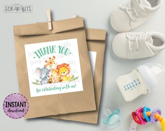 Jungle Baby Shower Thank You Tags, Printable Baby Shower Tags, Jungle Baby Shower Tags . Instant Download