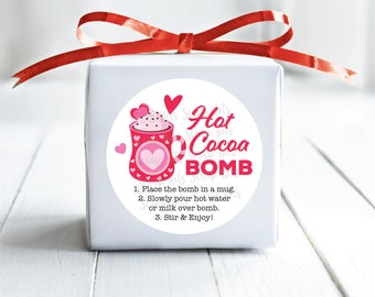 Hot Cocoa Bomb Valentine Stickers, Hot Chocolate Bomb Labels . Personalized Valentine Gift Labels or Tags . 3 Sizes