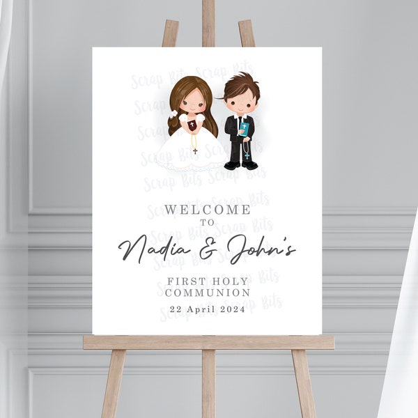 First Communion Welcome Sign, Twins Communion Party Sign . Personalized Printable Digital Download