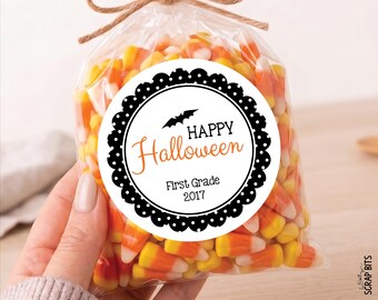 Personalized Halloween Stickers, Scallop Dots, Halloween Treat Bag Labels, Custom Candy Bag Stickers, Kids Party Favor Labels