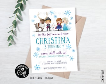 EDITABLE Frozen Birthday Invitation, For The First Time In Forever Frozen Friends, 1st Birthday Printable Frozen Invite . Editable Template