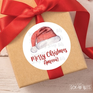 Christmas Name Gift Labels, Santa Hat Stickers, Personalized Stickers or Tags for Gift Wrapping