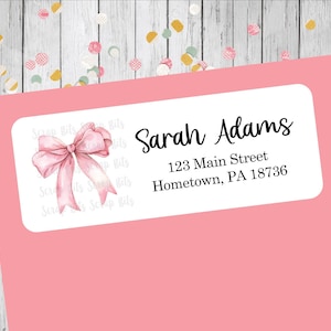 Pink Bow Address Labels, Personalized Return Address Labels