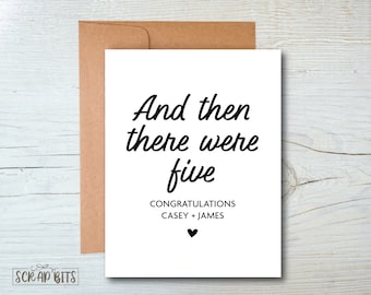 New Baby Congratulations Card, And Then There Were Five, Personalized Baby Shower Card