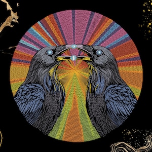 Mystical Twin Ravens Embroidery Design | Prism Light Eclipse, Psychedelic Gothic Artwork | Machine Embroidery File (Digital Download)