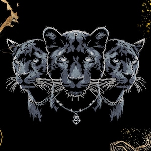 Black Panther Trio Embroidery Design | Mystical Animal Art | Jacket Decor Gift | Digital Machine Embroidery File | Wild Cat Pattern | Exp
