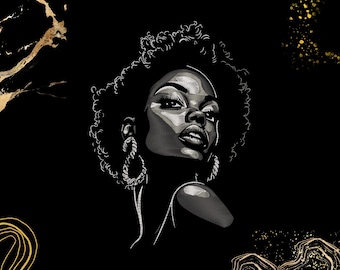 Afro Woman Embroidery Design | Afro Diva Portrait Art | Instant Download for Black History Month & Melanin Queen Gifts | Digital File