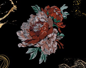 Wzór haftu kwiatu piwonii | Vintage Floral | Wzór haftu maszynowego | Pobieranie cyfrowe | Szycie obręczą | Boho Botanical Decor