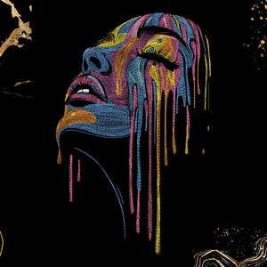 Melting Face Art Embroidery | Digital Embroidery Design | For Black Shirt Lovers | Instant Download | Psychedelic, Drip Effect, Abstract
