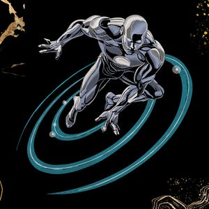 Broderidesign med silverfärgad Speedster | Dynamisk futuristisk superhjälte, metallisk serietidningsstil | Maskinbroderifil (digital nedladdning)