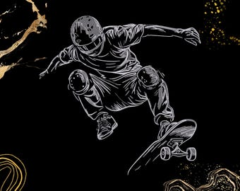 Skateboarder Embroidery Design | Extreme Sports Style | For Jackets, Hoodies, Patches | Digital File | Skateboarding Gift Idea | Xxx Hus Sew