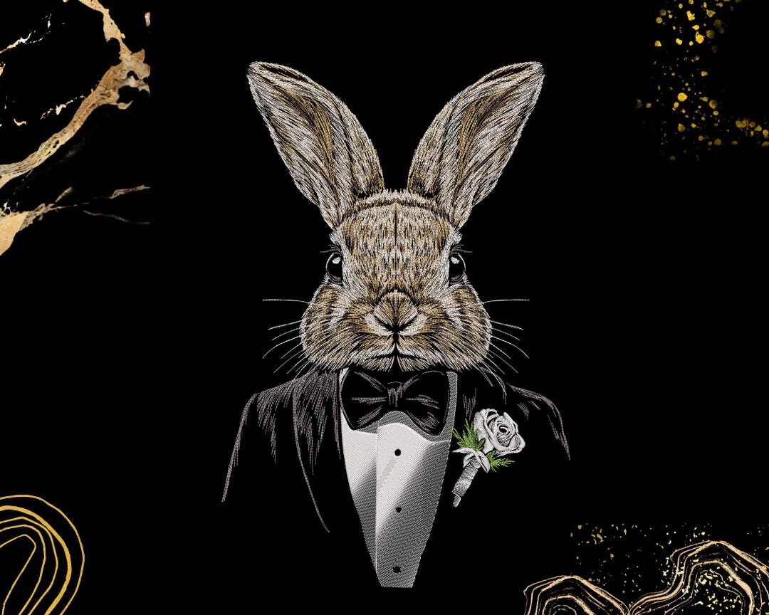 Rabbit Tuxedo Embroidery Design | Gentleman Bunny Portrait | Animal ...