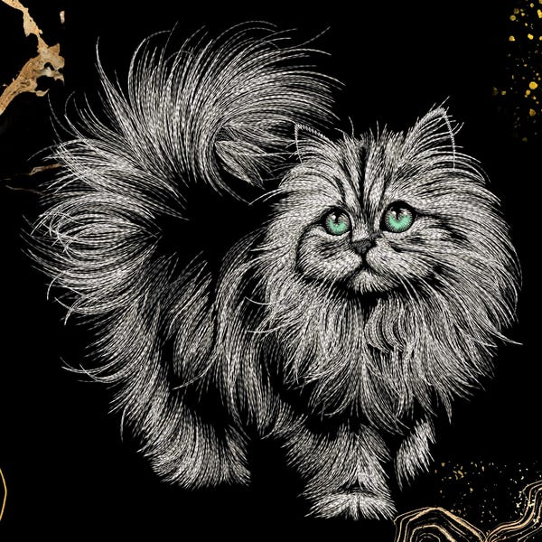Fluffy Persian Cat Embroidery Design | Long Hair Cat Art | For Cat Lovers & Pet Gifts | Digital Machine File | Pes, Pec, Exp, Hus, Dst, Jef