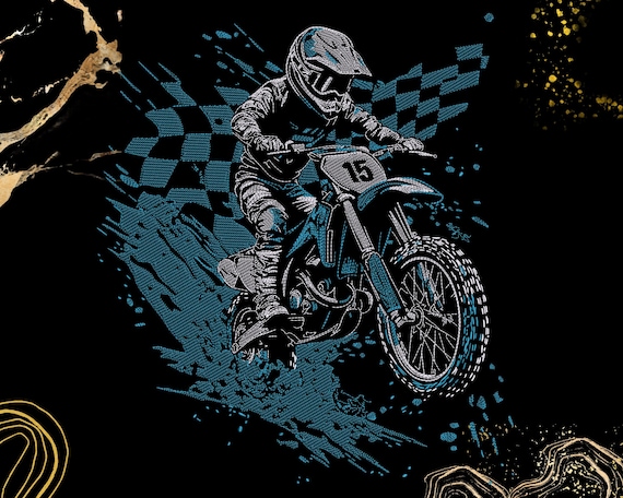 Motocross Racer Embroidery Design | Dirt Bike Theme | Machine Embroidery Pattern for Biker Projects | Digital Download | Exp Pes Dst Pec Vp3