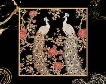 Peacock Embroidery Design, Oriental Floral Art, Machine Embroidery Pattern, Digital Download, Elegant Bird Embroidery, Exotic Peacock Decor