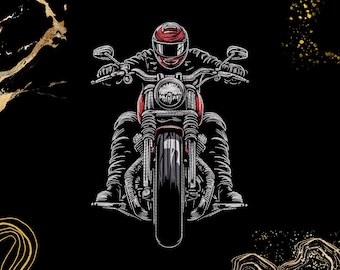 Motorcycle Rider Embroidery Design | Biker Theme | Jacket Patch or Decor for Men | Digital File | Helmet, Vintage Bike, Racing | Exp, Dst