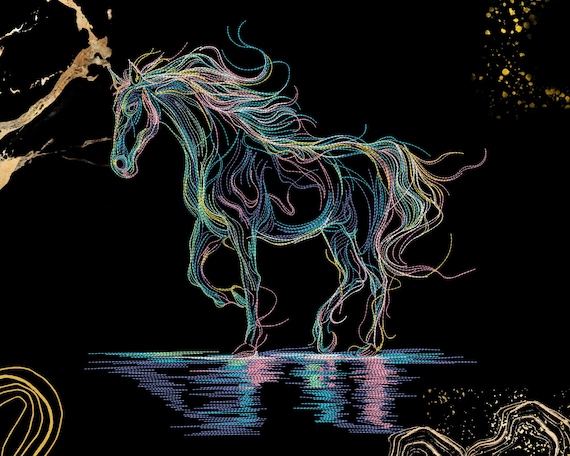 Majestic Horse Embroidery Design | Colorful Line Art | For Machine Embroidery Lovers | Digital Download | Unique Stitch Pattern | Dst, Pes