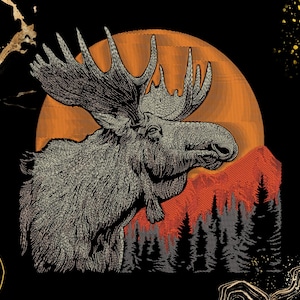 Wilderness Moose Embroidery Design | Wilderness Nature Theme | For Wildlife Lovers And Home Decor | Digital Embroidery File | Rustic Forest
