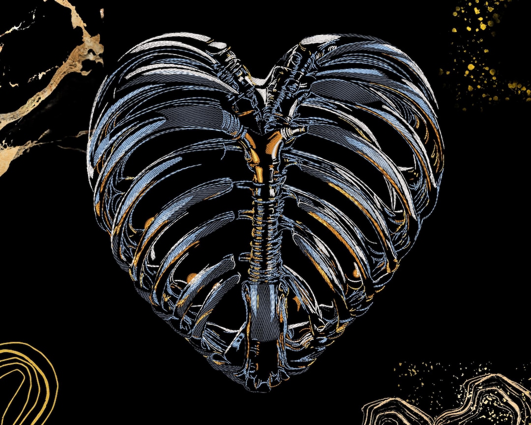 Aesthetic Rib Skeleton Rib Cage Skeleton Embroidery Design | Anatomical Heart Gothic Art ...