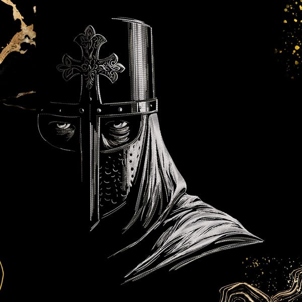 Medieval Knight Embroidery Design | Gothic Helmet Cross Armor Dark Fantasy | Apparel Jacket Patch Decor | Digital Download | Pes Pec Dst Exp