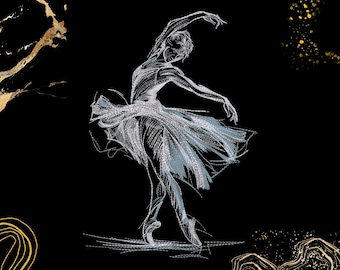Elegant Ballerina Embroidery Design | Graceful Ballet Dancer Sketch Art | Dance Lovers Gift | Digital Machine Embroidery File | Dst, Exp Pes