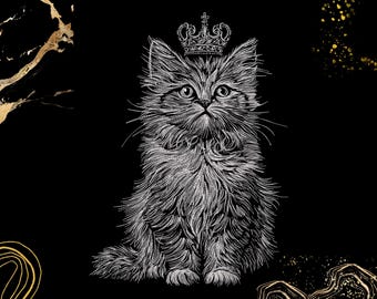 Royal Crown Kitten Embroidery Design | Vintage Royal Cat Art | Pet Lovers Gift | Machine Embroidery File | Digital Download | Dst, Exp, Pes